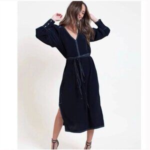 Something Navy Contrast Stiching Midi Dress - Size XS